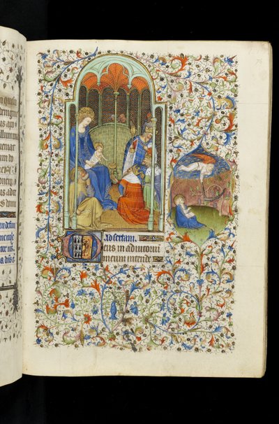 Ms 62 f.76r Anbetung der Könige; St. Johannes und Engel mit Sichel, aus einem Stundenbuch von Master of the Rohan Hours